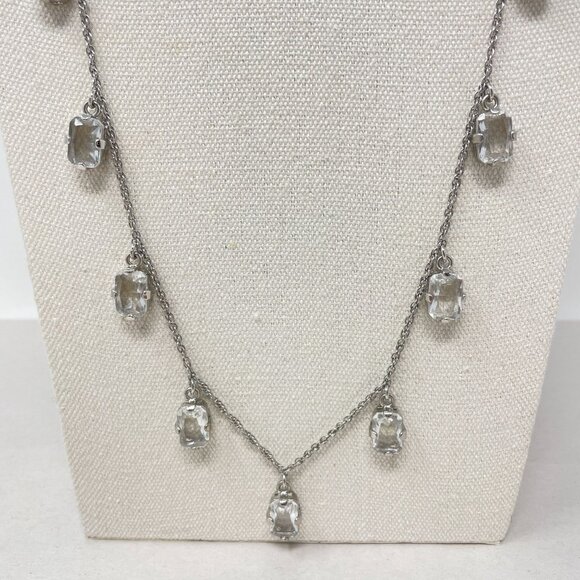 Ann Taylor Crystal Drop Necklace Silver-Tone Long‎ Classic Elegant Dressy - Picture 2 of 11